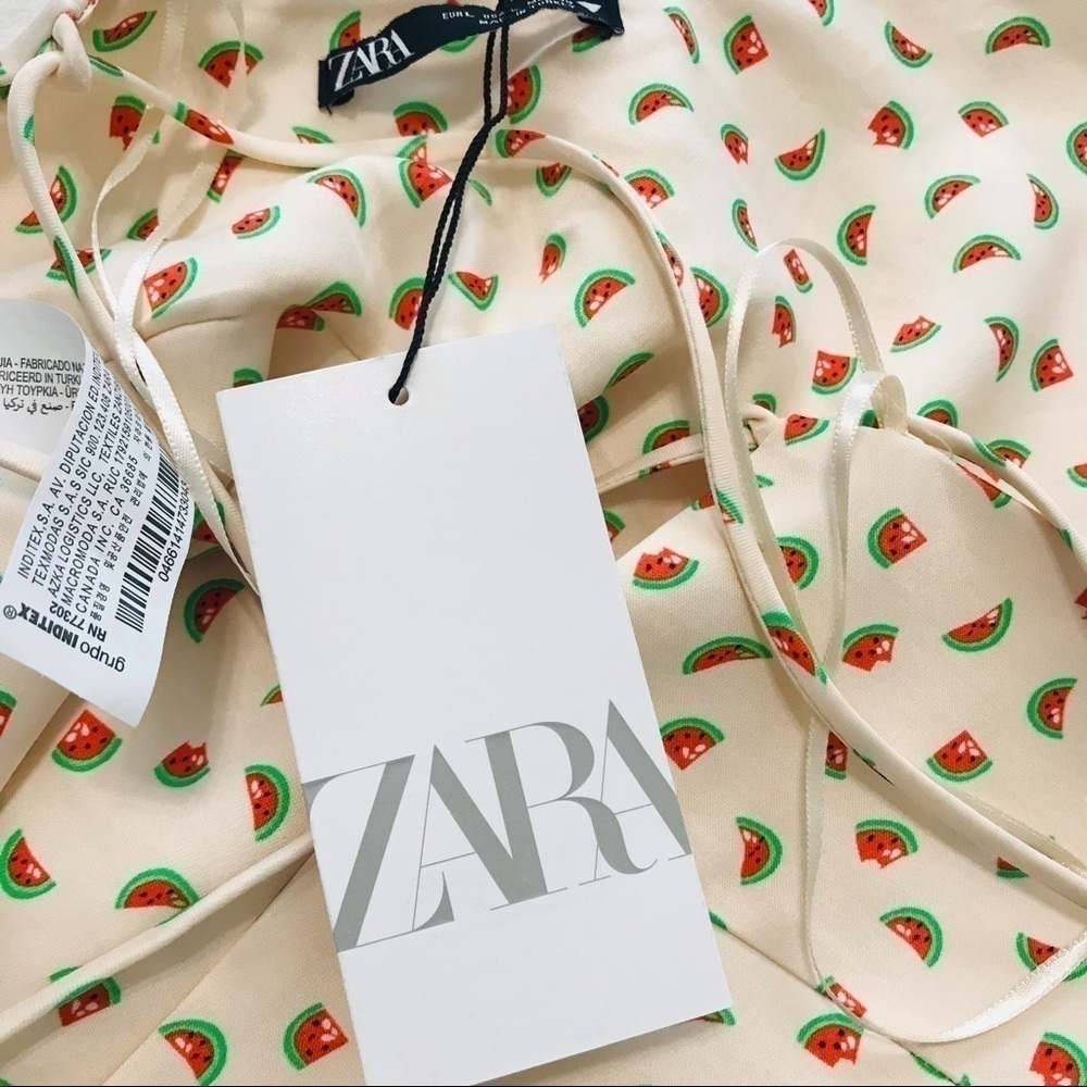 New! ZARA Y2K Watermelon Strappy Bandanna Satin Cropped Printed Blouse Top - Picture 7 of 9